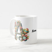 Mug Monogramme floral personnalisé de Pâques avec nom (Devant gauche)