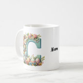 Mug Monogramme floral personnalisé de Pâques avec nom (Devant gauche)