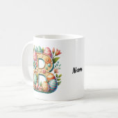 Mug Monogramme floral personnalisé de Pâques avec nom (Devant gauche)