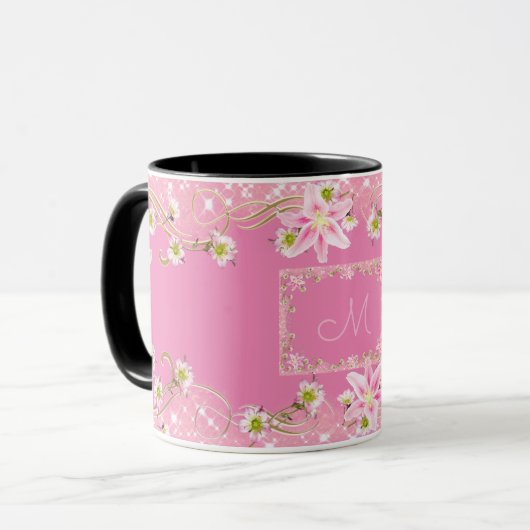 Mug Monogramme floral Rose (Devant gauche)