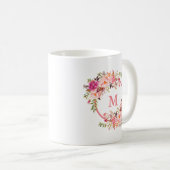 Mug Monogramme floral rose aquarelle (Devant droit)
