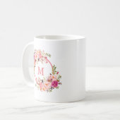 Mug Monogramme floral rose aquarelle (Devant gauche)