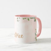 Mug monogramme floral rose B aquarelle avec nom (Devant droit)