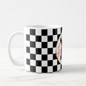 Mug monogramme floral rose damier noir et blanc (Gauche)