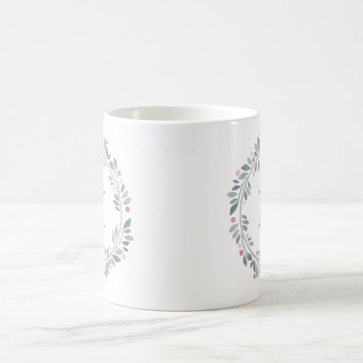 Mug Monogramme floral rose gris (Centre)
