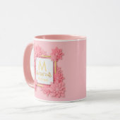 Mug Monogramme floral rose I Initiale et nom personnal (Devant gauche)
