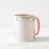 Mug monogramme floral rose J aquarelle avec nom (Devant droit)