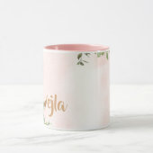 Mug monogramme floral rose L aquarelle avec nom (Centre)