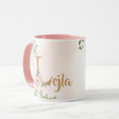 Mug monogramme floral rose L aquarelle avec nom (Devant gauche)