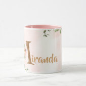 Mug monogramme floral rose M aquarelle avec nom (Centre)