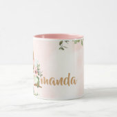 Mug monogramme floral rose Une aquarelle avec nom (Centre)
