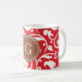 Mug Monogramme floral rouge girly élégant de motif (Devant droit)
