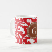 Mug Monogramme floral rouge girly élégant de motif (Devant gauche)