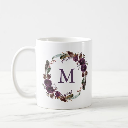 Mug Monogramme floral royal sauvage de la fleur | (Gauche)