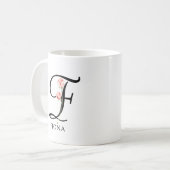Mug Monogramme Floral Script personnalisé (Devant gauche)