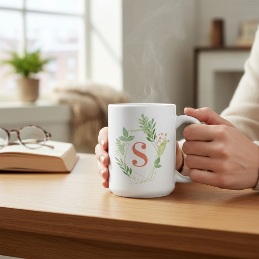 Mug Monogramme Floral Vert