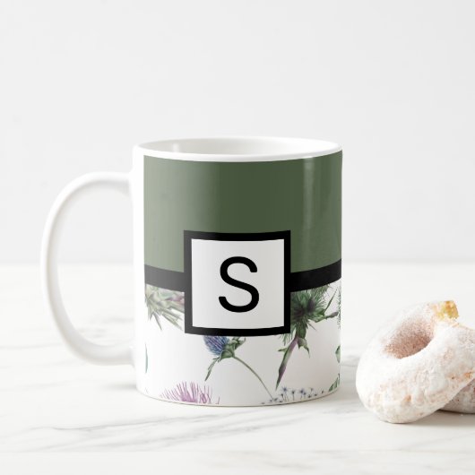 Mug Monogramme floral vert Sage (Avec donut)