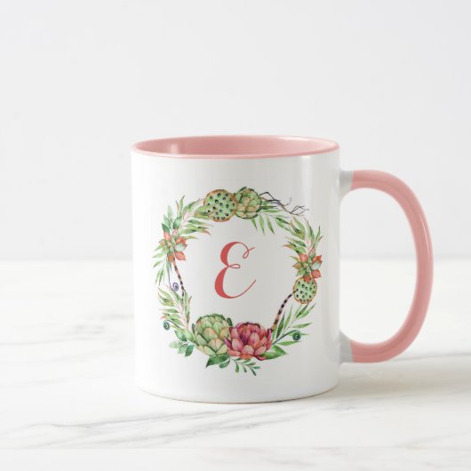 Mug Monogramme floral vintage du Succulent | de (Droite)