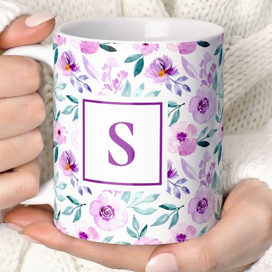 Mug Monogramme floral violet girly mignon