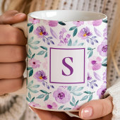 Mug Monogramme floral violet girly mignon