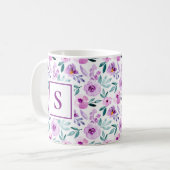 Mug Monogramme floral violet girly mignon (Devant gauche)