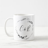 Mug Monogramme Floral Wreath White Script Mariage (Gauche)