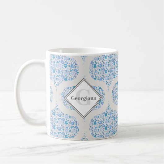 Mug Monogramme Flore rétro Berry Blues Mid Ogee (Gauche)