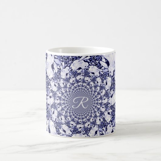 Mug Monogramme fractal lièvre lapin bleu et blanc (Centre)