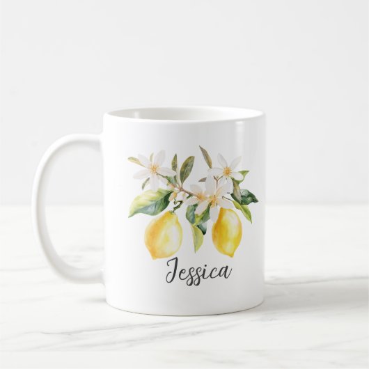 Mug Monogramme Fruits de citron Fleurs blanches Branch (Gauche)