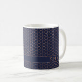 Mug Monogramme géométrique bleu marine Rose moderne (Devant droit)