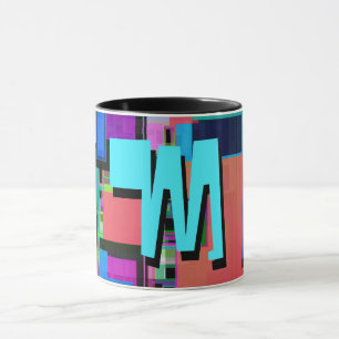 Mug Monogramme géométrique coloré inspiré des années 9