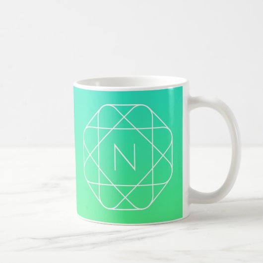 Mug Monogramme géométrique cool | Ombre Vert bleu et c (Droite)