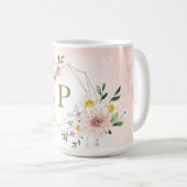 Mug Monogramme géométrique floral rose doré (Devant droit)