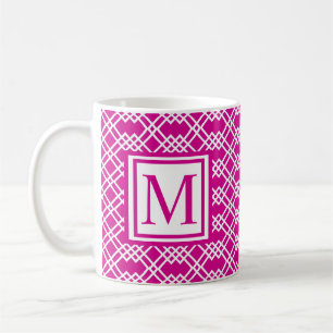 Mug Monogramme géométrique moderne en latex rose framb