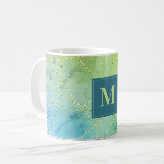 Mug Monogramme géométrique Parties scintillant Faux (Devant gauche)