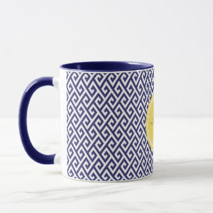 Mug Monogramme géométrique principal grec bleu chic 