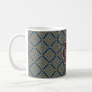 Mug Monogramme géométrique principal grec brun chic 