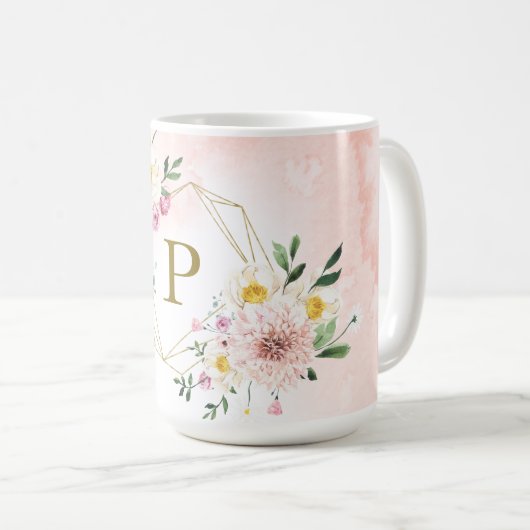 Mug Monogramme géométrique rose flush or (Devant droit)