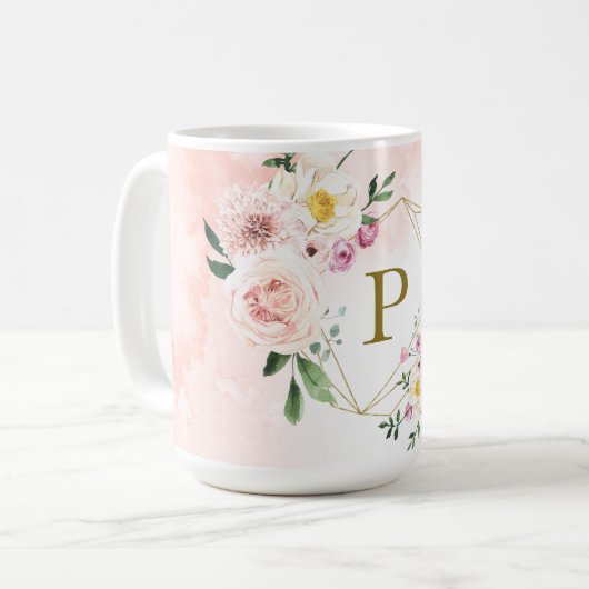 Mug Monogramme géométrique rose flush or (Devant gauche)
