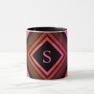 Mug Monogramme géométrique rose rustique Carré moderne