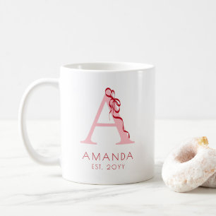 Mug Monogramme girly chic à nœud papillon rose moderne