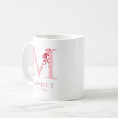 Mug Monogramme girly chic rose initiale moderne (Devant gauche)