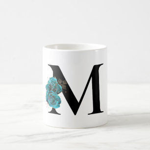 Mug Monogramme Glam Floral Turquoise Pailleté Or