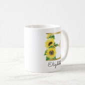 Mug Monogramme Gold Sunflower Girl Floral Initial E (Devant droit)
