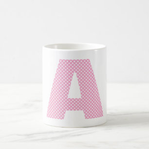 Mug Monogramme Gras en Points Polka Rose Clair et Blan
