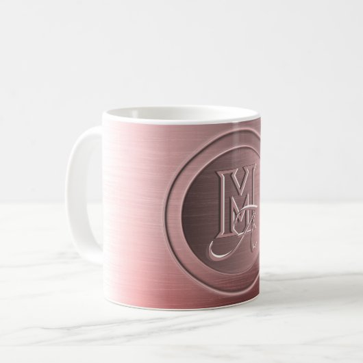 Mug Monogramme gravé en acier rose métallique (Devant gauche)
