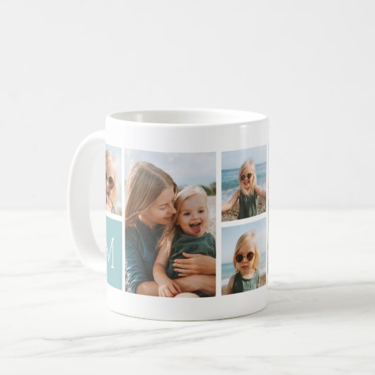 Mug Monogramme Grille Photo Collage (Devant gauche)