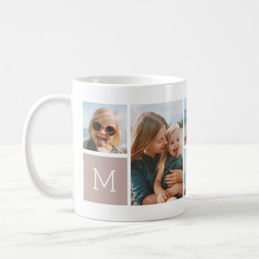 Mug Monogramme Grille Photo Collage (Gauche)