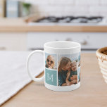 Mug Monogramme Grille Photo Collage<br><div class="desc">Ce simple design personnalisé de tasse photo met 6 de vos snaps favoris avant et centre, avec un monogramme initial unique de chaque côté. Customisez avec six photos carrés d'amis, d'enfants, de petits-enfants, d'animaux domestiques ou de vos endroits préférés, avec votre première en lettres blanches sur un carré aqua turquoise...</div>