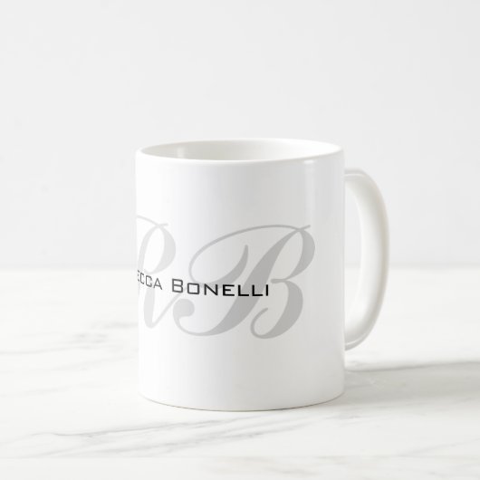 Mug Monogramme gris blanc Nom Initiales Simple Style (Devant droit)